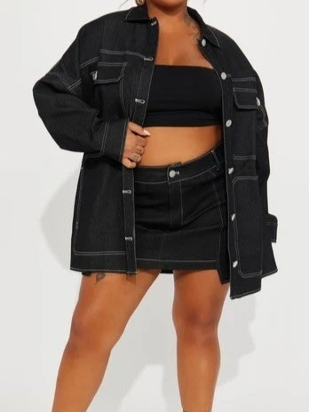 Fashion NOVA DENIM COAT WITH MINI SKIRT SET.